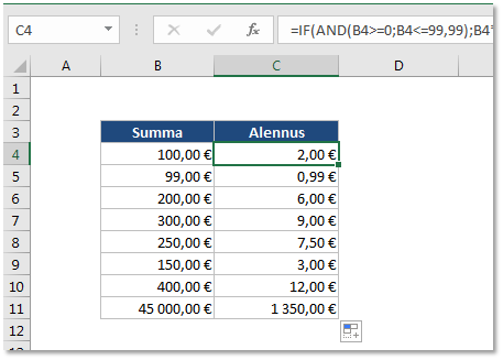 Hyvityssumma kaavan avulla